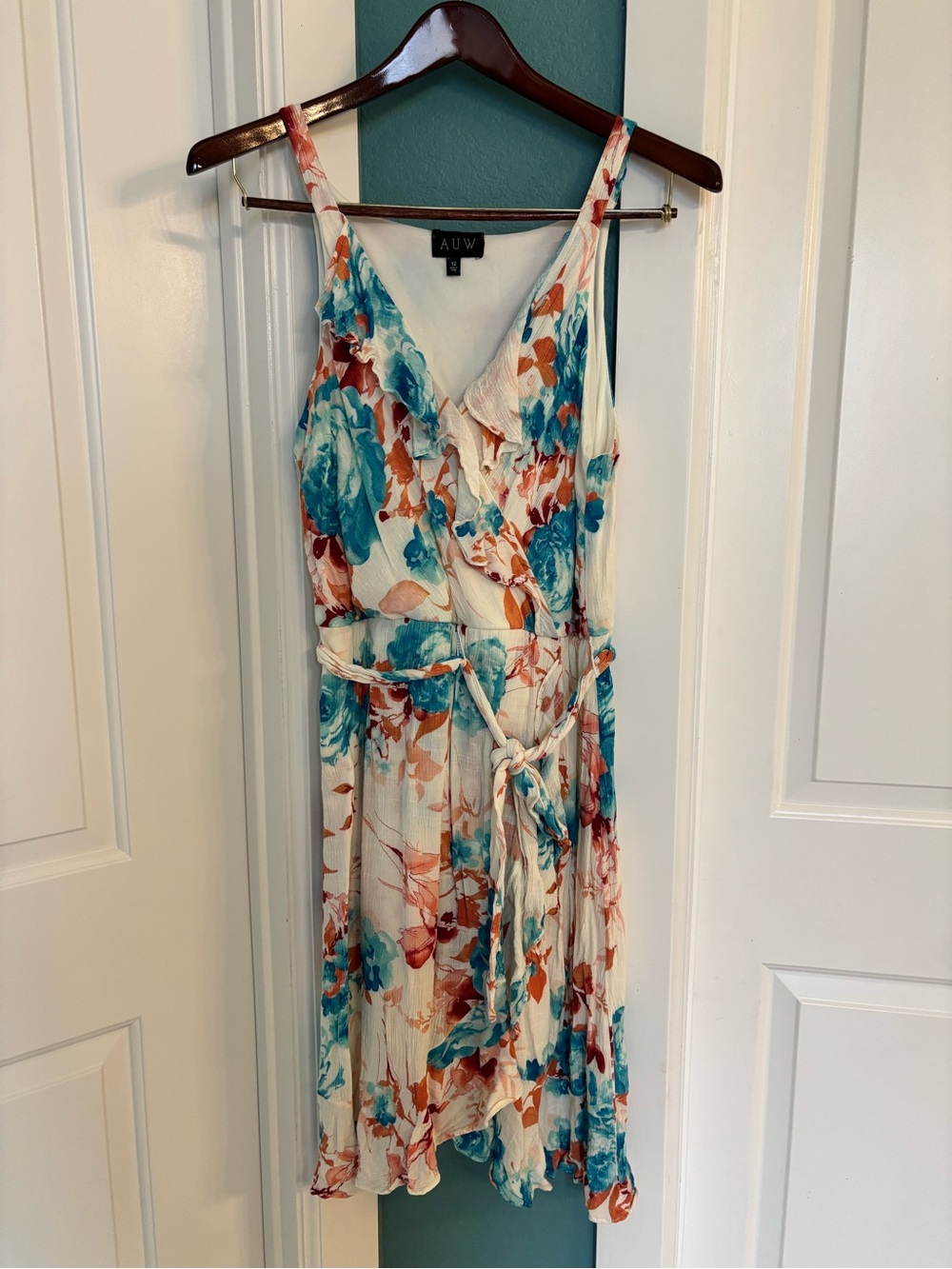 AUW Cream Midi Dress with Blue & Rust Floral Print